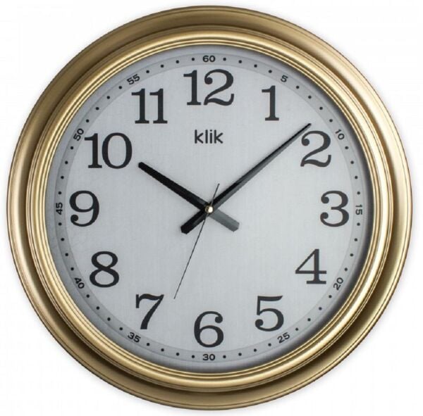 Klik K-Royal Plastik Kasa Gold Renkli 46 cm Çaplı Modern Sessiz Saniye Mekanizmalı Duvar Saati