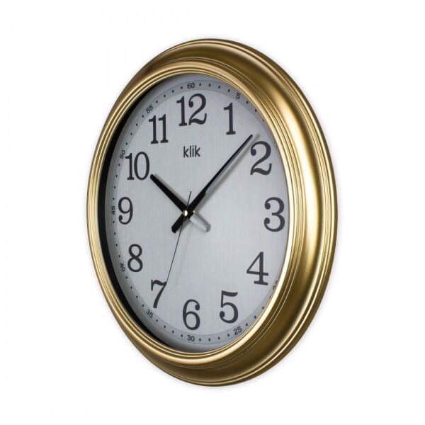 Klik K-Royal Plastik Kasa Gold Renkli 46 cm Çaplı Modern Sessiz Saniye Mekanizmalı Duvar Saati