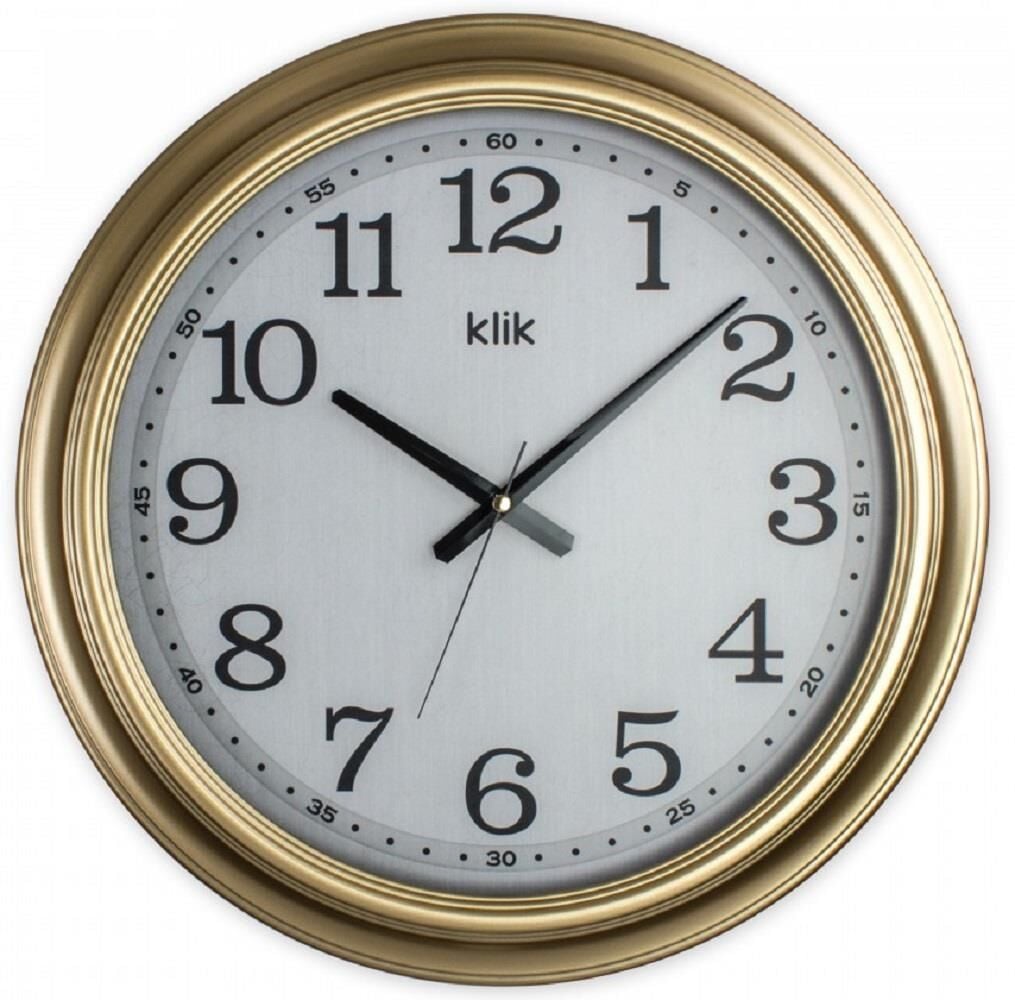 Klik K-Royal Plastik Kasa Gold Renkli 46 cm Çaplı Modern Sessiz Saniye Mekanizmalı Duvar Saati