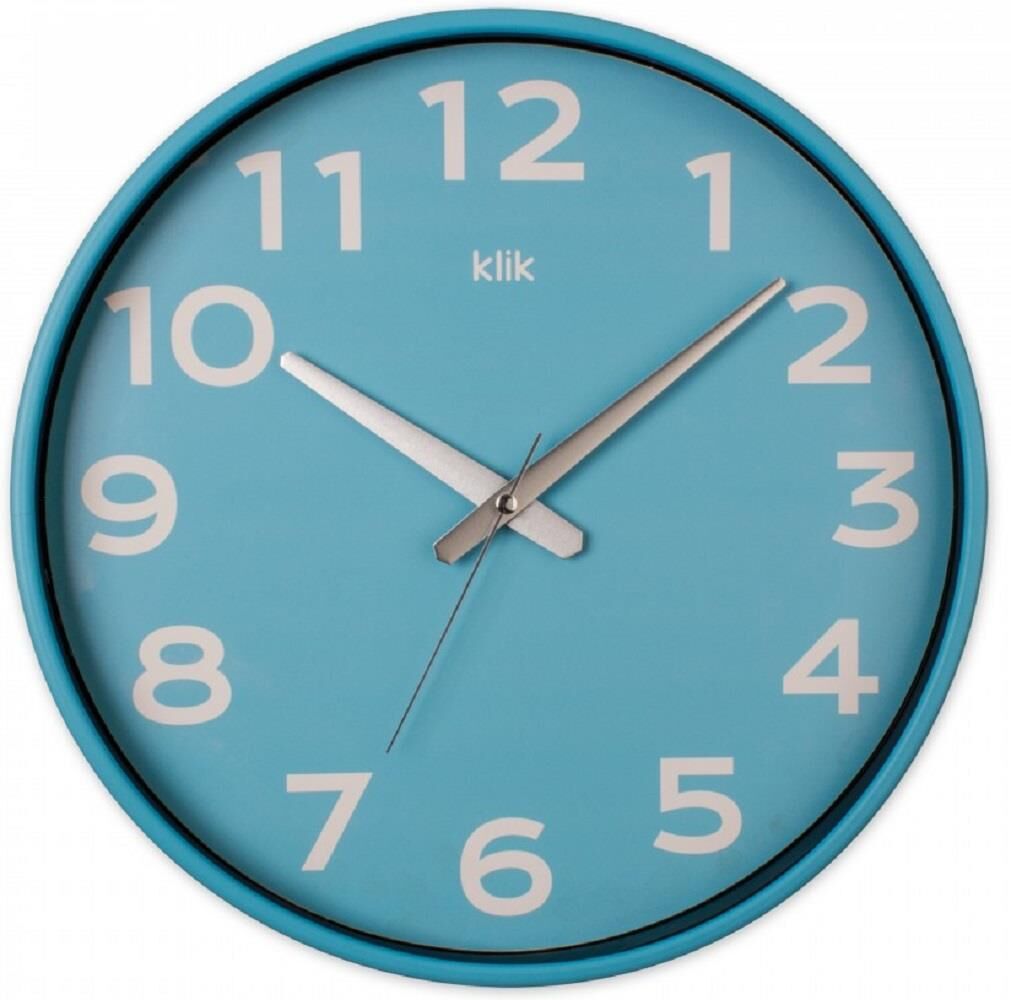 Klik Simplex Plastik Kasa MaviRenkli 37.5 cm Çaplı Joy Serisi Modern Sessiz Saniye Mekanizmalı Duvar Saati