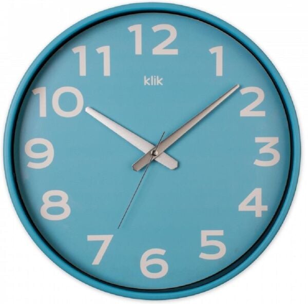 Klik Simplex Plastik Kasa MaviRenkli 37.5 cm Çaplı Joy Serisi Modern Sessiz Saniye Mekanizmalı Duvar Saati