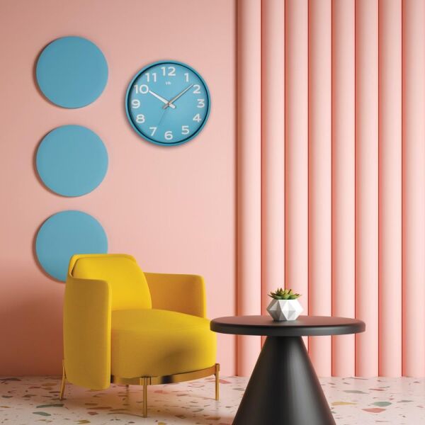 Klik Simplex Plastik Kasa MaviRenkli 37.5 cm Çaplı Joy Serisi Modern Sessiz Saniye Mekanizmalı Duvar Saati