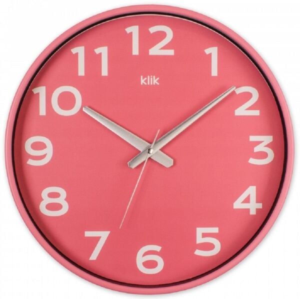 Klik K-Simplex Plastik Kasa Pembe Renkli 37.5 cm Çaplı Joy Serisi Modern Sessiz Saniye Mekanizmalı Duvar Saati