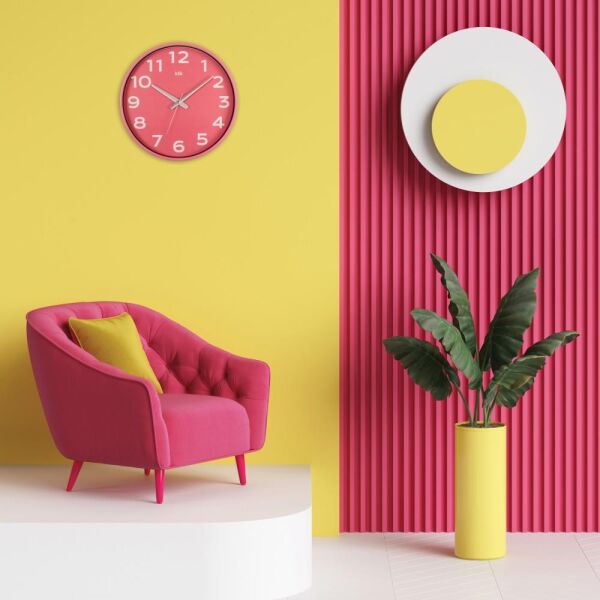 Klik K-Simplex Plastik Kasa Pembe Renkli 37.5 cm Çaplı Joy Serisi Modern Sessiz Saniye Mekanizmalı Duvar Saati