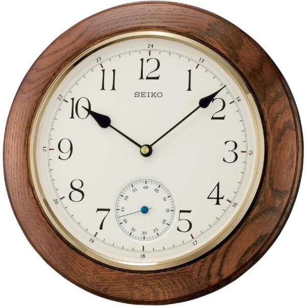 Seiko QXA432B Ahşap Meşe Kasa Kahverengi Renkli 30 cm Çaplı Dekoratif Alt Sessiz Saniye Mekanizmalı Duvar Saati