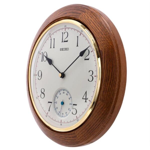 Seiko QXA432B Ahşap Meşe Kasa Kahverengi Renkli 30 cm Çaplı Dekoratif Alt Sessiz Saniye Mekanizmalı Duvar Saati