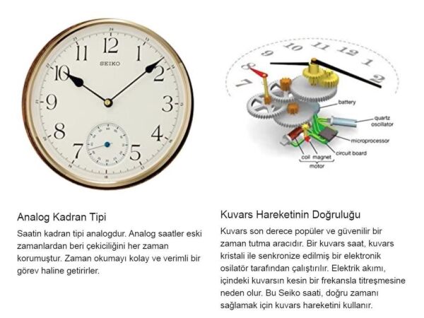 Seiko QXA432B Ahşap Meşe Kasa Kahverengi Renkli 30 cm Çaplı Dekoratif Alt Sessiz Saniye Mekanizmalı Duvar Saati
