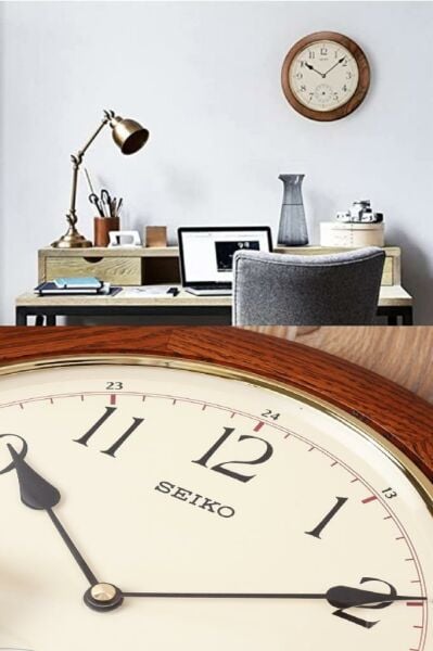 Seiko Clocks QXA432B Alt Sessiz Saniyeli Ahsap Kasa Meşe Duvar Saati