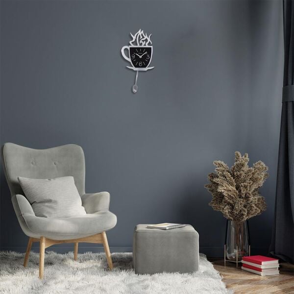 Regal 1157 S Lazer Kesim Kahve Fincanı Sarkaçlı Mutfak Duvar Saati