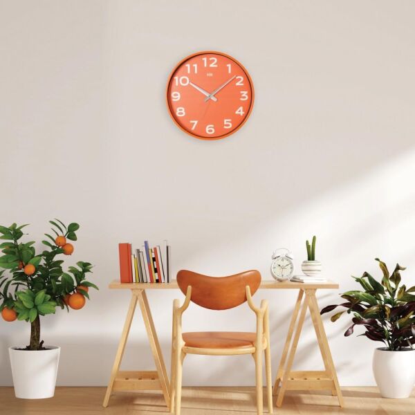 Klik K-Simplex Plastik Kasa Turuncu Renkli 37.5 cm Çaplı Joy Serisi Modern Sessiz Saniye Mekanizmalı Duvar Saati