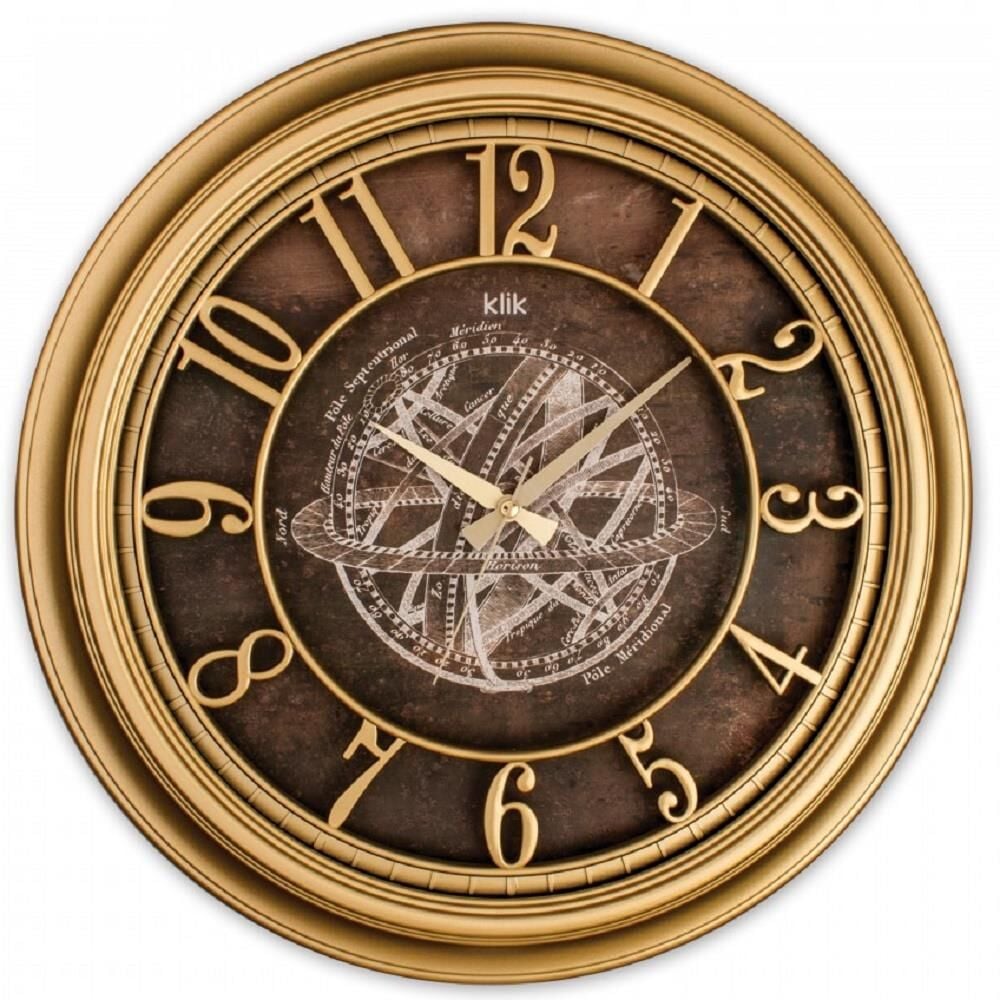 Klik Babil Astro Usturlap Plastik Kasa Gold Renkli 46 cm Çaplı Modern Sessiz Saniye Mekanizmalı Duvar Saati